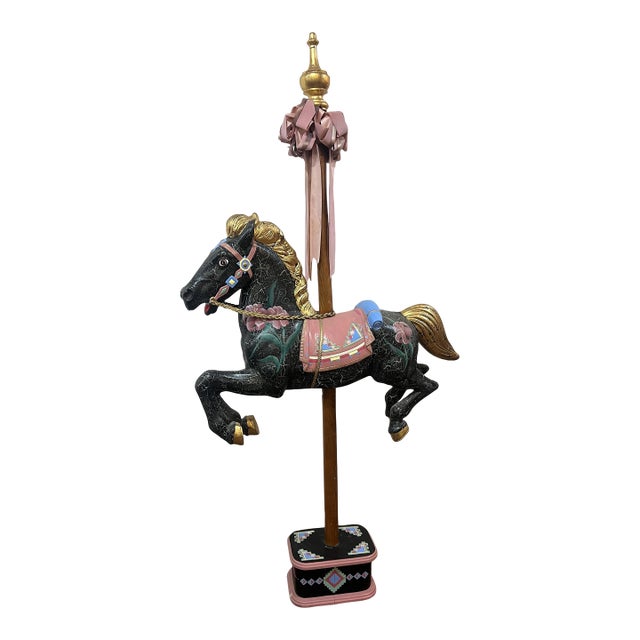 1980s Rotocast Molded Carousel Lifesize Miniature Horse on Wooden Pole For Sale