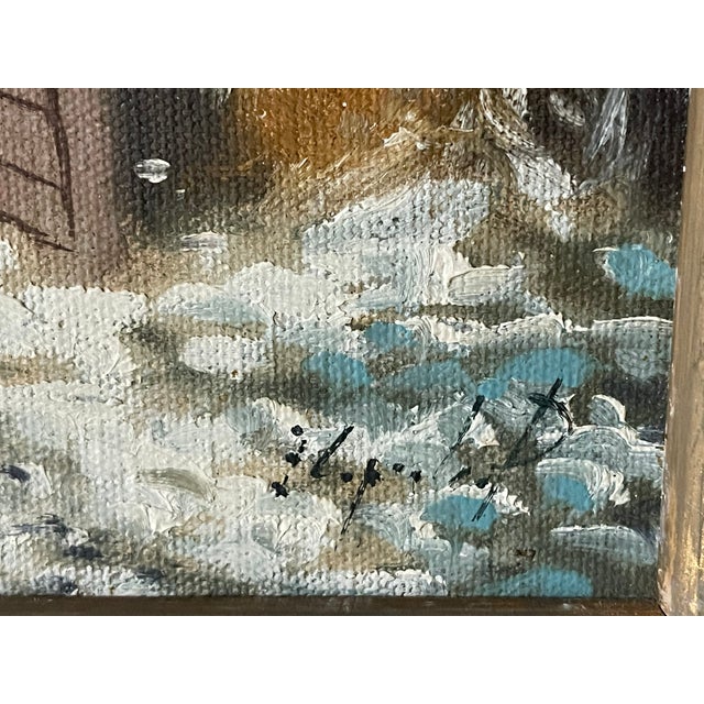 Textile 1920s Original Signed Winter Landscape in Golden Frame For Sale - Image 7 of 7