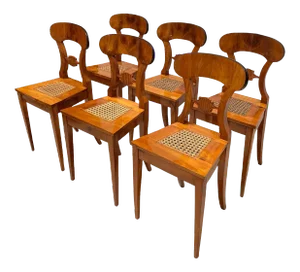 Biedermeier Board Chairs in Cherry Veneer and Mesh, Vienna, 1830s, Set of 6