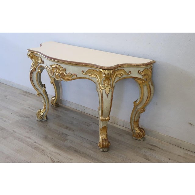 20th Century Carved and Gilded Wood Console Table, 1980s For Sale - Image 6 of 14