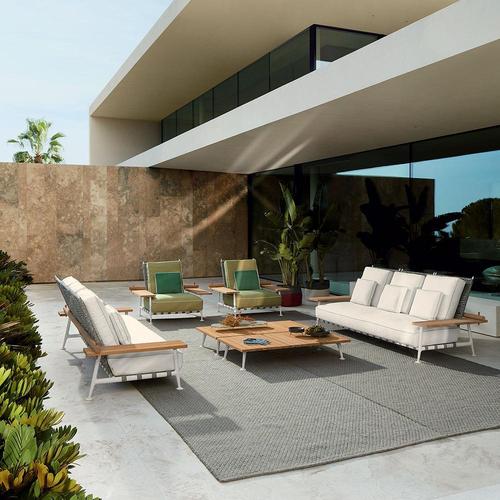 Gold Teak and Fabric Steel Fenc-E-Nature Outdoor Sofa by Philippe Starck for Cassina For Sale - Image 8 of 9