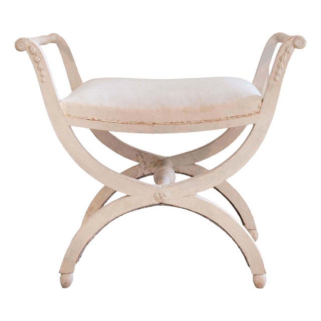 18th Century Gustavian stool with handles, scraped to original paint For Sale