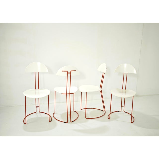 Mid-Century Modern Italian Red and White Metal and Wood Chairs, 1980s, Set of 4 For Sale - Image 9 of 16