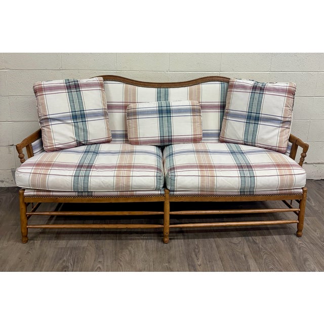 Mid 20th Century Vintage Isenhour Furniture MCM Ficks Reed Style Rattan Camelback Sofa For Sale - Image 5 of 14