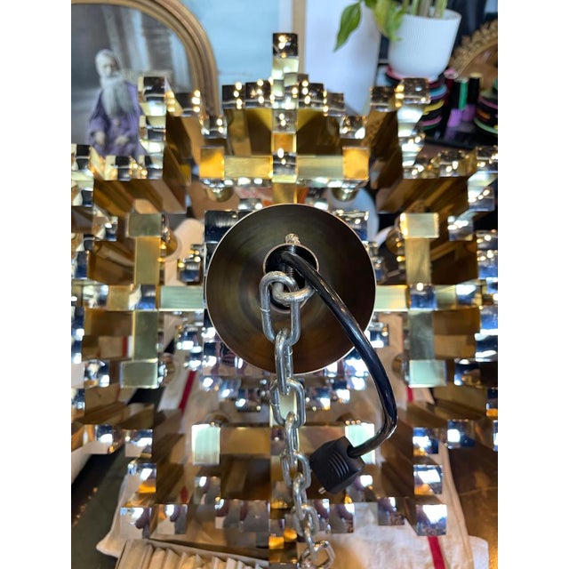 Large Prismatic Crystal Chandelier in Golden Brass from Bd Lumica, 1970s For Sale - Image 4 of 18