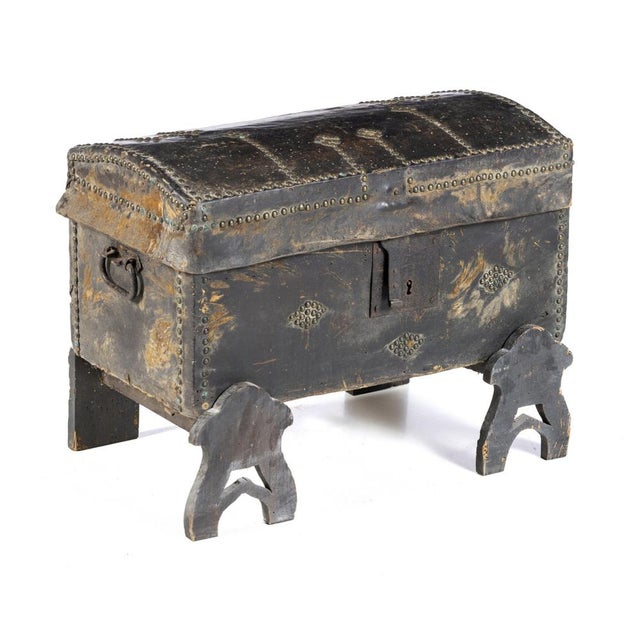 Black Vintage Portuguese Wooden Trunk For Sale - Image 8 of 8
