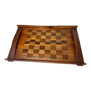 Antique Hand Carved Wooden Gaming Chess Checker Board Game Serving Butlers Tray