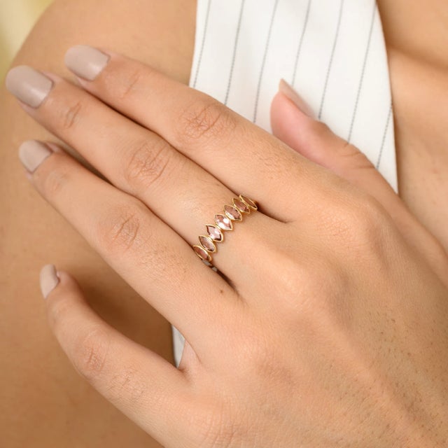 Marquise Cut Pink Tourmaline Half Band Ring for Her Size 8 For Sale - Image 4 of 10