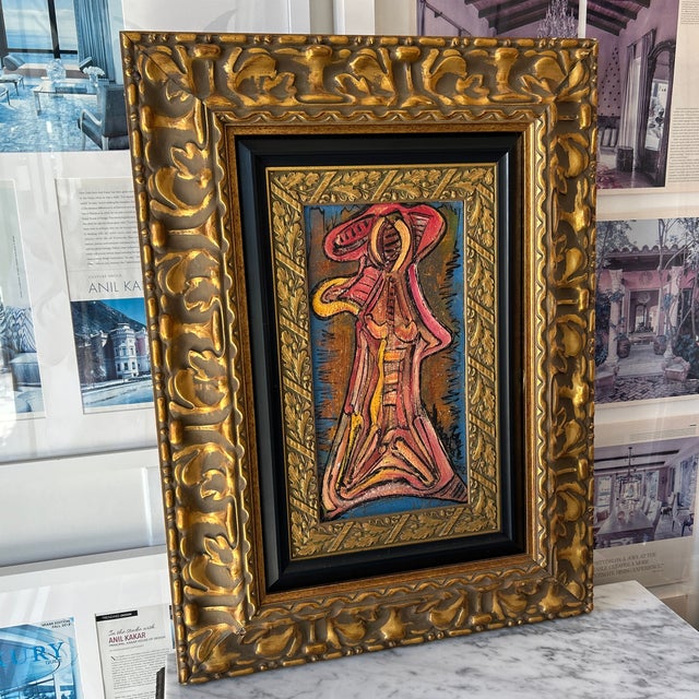 Pink Alexander Gore Russian Abstract Acrylic Painting in Gold Frame Signed and Dated For Sale - Image 8 of 12
