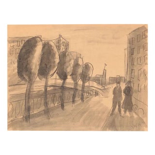 The Street in Petrograd, Watercolor on Paper, 20th Century For Sale