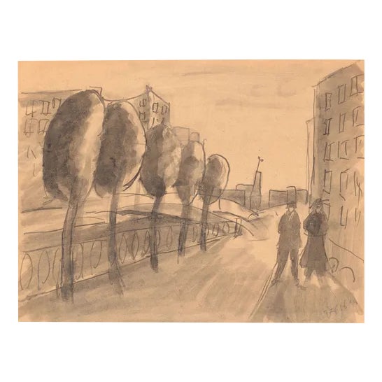 The Street in Petrograd, Watercolor on Paper, 20th Century For Sale