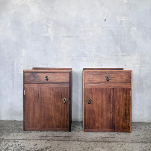 Pair of Mid-Century Walnut Bedside Cabinets | Vintage One Drawer Nightstands with Cupboard Storage A beautifully matched...