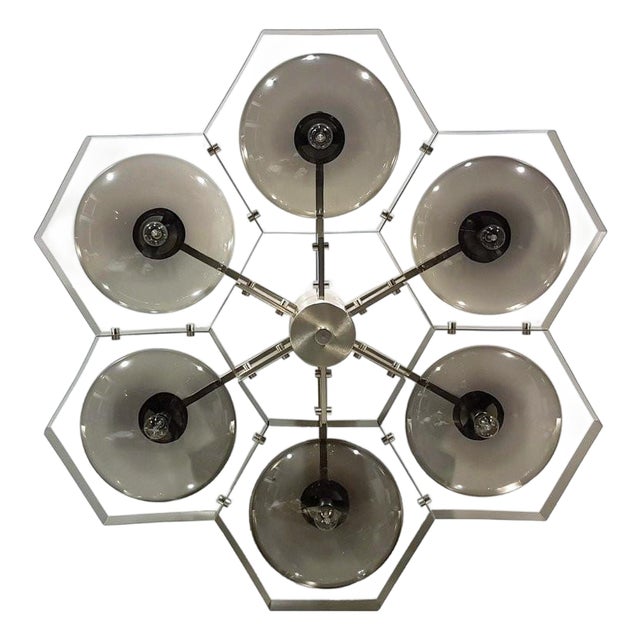 21st Century Hive Satin Nickel Smoky Murano Flush Mount by Fabio LTD For Sale