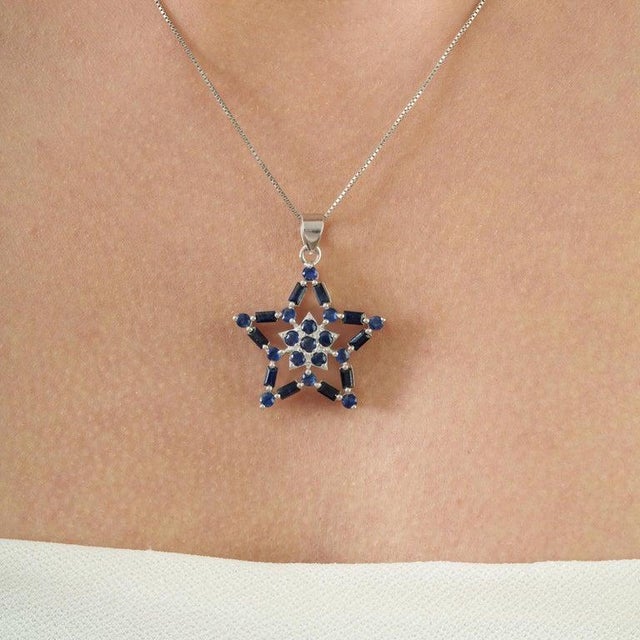 Celestial Mosaic Pendant With Natural Sapphire in Sterling Silver For Sale - Image 10 of 15