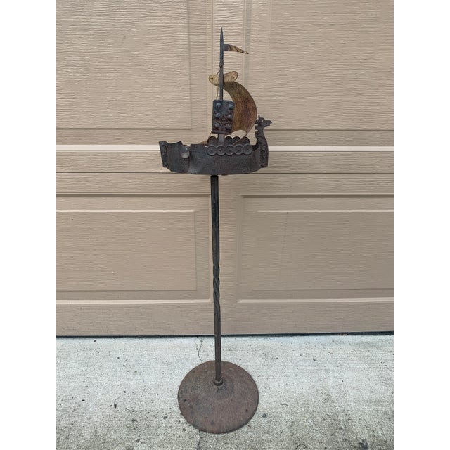 Vintage Wrought Iron Sailing Ship Ashtray on Stand For Sale - Image 11 of 12