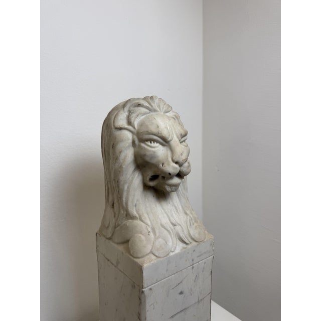 Stone Florentine Lions in White Carrara Marble, Late 19th Century, Set of 2 For Sale - Image 7 of 13