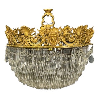 Empire, Impressive Pendant Light, Dore Bronze, Crystal, France, 19th C. For Sale