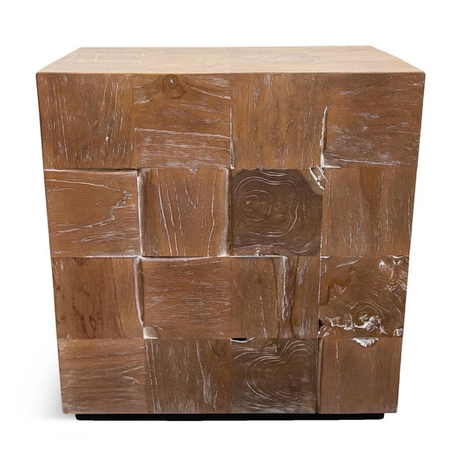 Washed Teak Cube Side Table For Sale - Image 4 of 11
