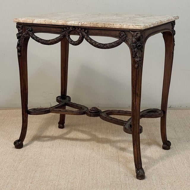 19th Century Belgian Louis XVI Transitional Walnut Marble-Top Table For Sale - Image 4 of 18