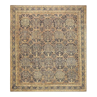 Superb Navy Background Color With Botanical Pattern Antique Indian Lahore Rug For Sale