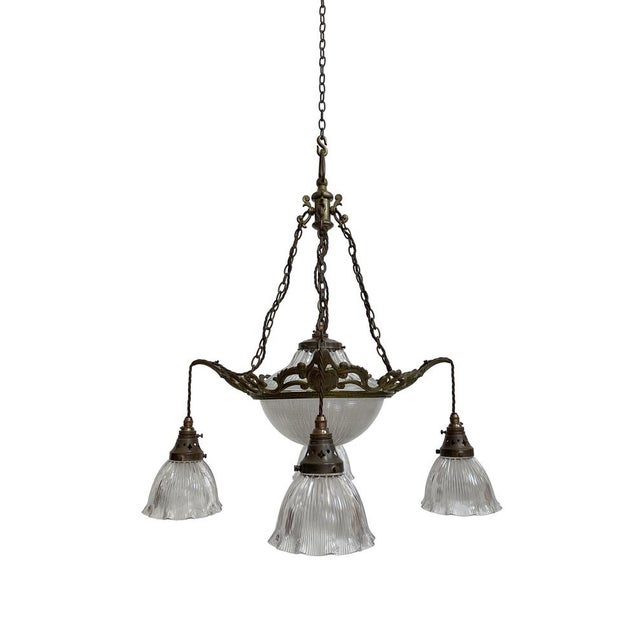 Antique Glass Stiletto Chandelier from Holophane, 1890s For Sale - Image 3 of 6