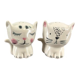 1950s Mid-Century Modern Anthropomorphic Japan Male and Female Cat Salt/Pepper Shakers - a Pair For Sale