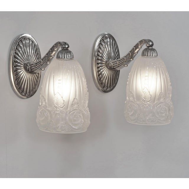 Art Deco 1920s French Art Deco Wall Sconces by Hettier Et Vincent & Baccarat France - a Pair For Sale - Image 3 of 13