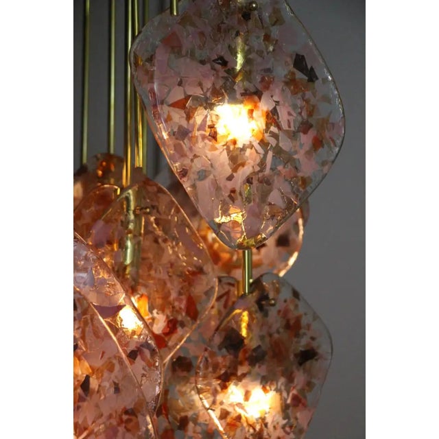 Mid-Century Italian Modern Brass and Pink Glass Chandelier, 1980s For Sale - Image 10 of 18