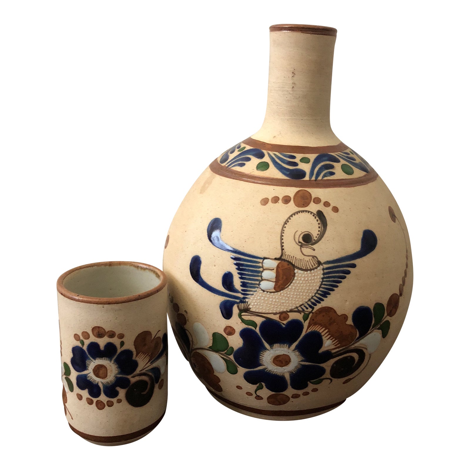 Vintage Mexican Water Jug and Cup Set 2 Piece Chairish