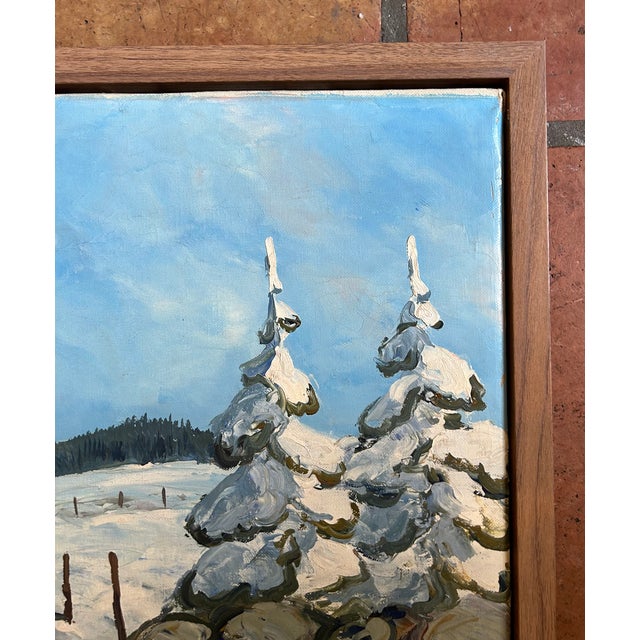 Early 20th Century Framed Winter Scene Landscape - Acrylic on Canvas For Sale - Image 10 of 10