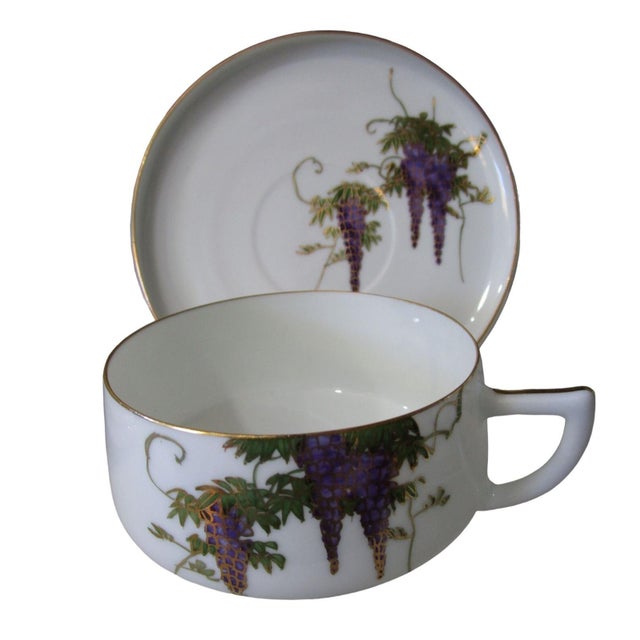 Vintage Koshida Wisteria Garland Geisha Lithophane Tea Cup & Saucer Set- 2 Pieces For Sale - Image 4 of 13