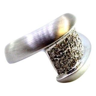 Brushed White Gold Ring with Brilliant-Cut Diamonds For Sale