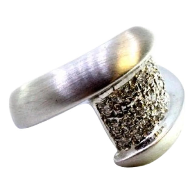 Brushed White Gold Ring with Brilliant-Cut Diamonds For Sale