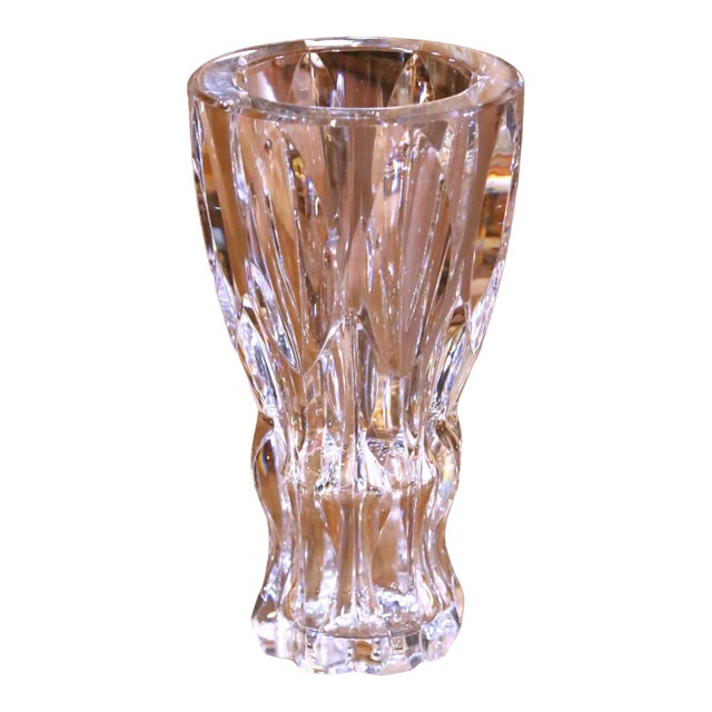 Mid-Century Val Saint Lambert Crystal Bud Vase With Faceted Cuts For Sale