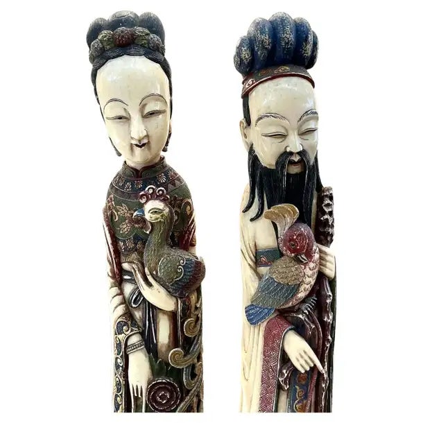 Large Carved and Polychrome Chinese Figurines, a Pair For Sale - Image 11 of 13