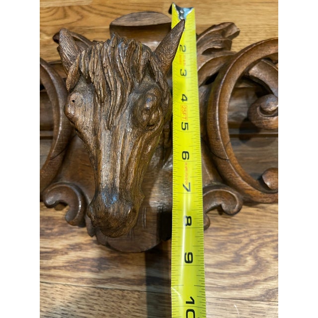Brown Equestrian Carved Wood Horse Head Architectural Salvage Wall Plaque For Sale - Image 8 of 10