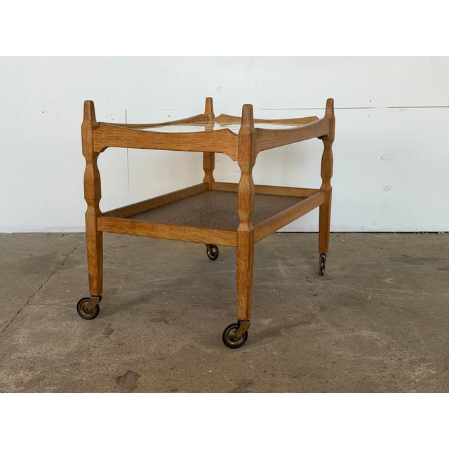 Vintage Danish Oak Tile-Top Bar Trolley by Henning Kjærnulf, 1960s For Sale - Image 4 of 9