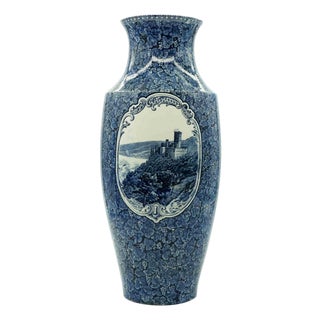 Ceramic Blue Vase with Castles by Franz Anton Mehlem, 19th Century For Sale