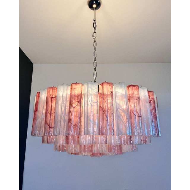 Large Murano Glass Chandelier with Pink and White Alabaster Glass Tube, 1990s For Sale - Image 17 of 18