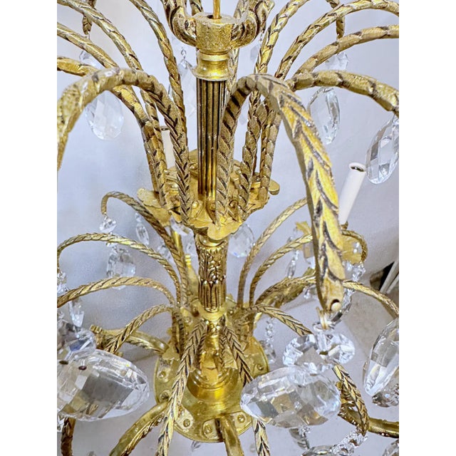 1930's Ornate Bronze Chandelier With Crystal Pendant For Sale - Image 12 of 12