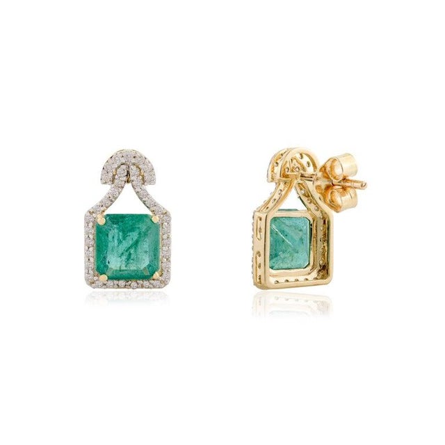 Zambian Emerald Diamond Statement Stud Earrings- a Pair For Sale - Image 4 of 9