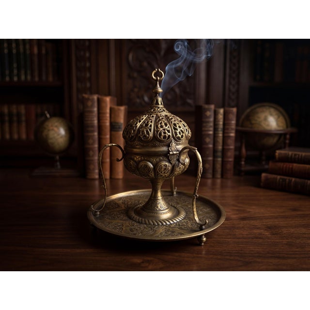 Metal Hand-Chased Brass Incense Burner For Sale - Image 7 of 12