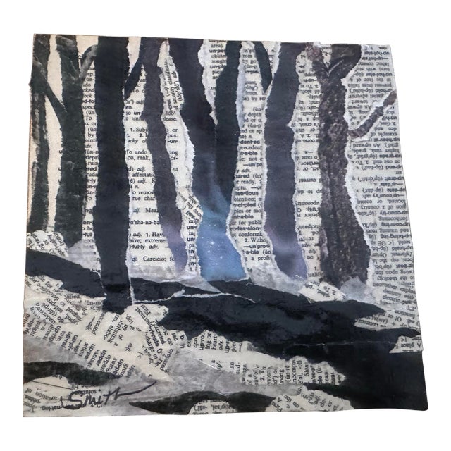 “Trees by the River” Signed Original Collage by Nancy Smith For Sale
