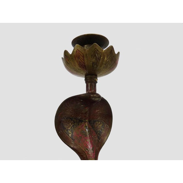 Bronze Cobra Candlesticks with Engraving, 1950s, Set of 2 For Sale - Image 6 of 11