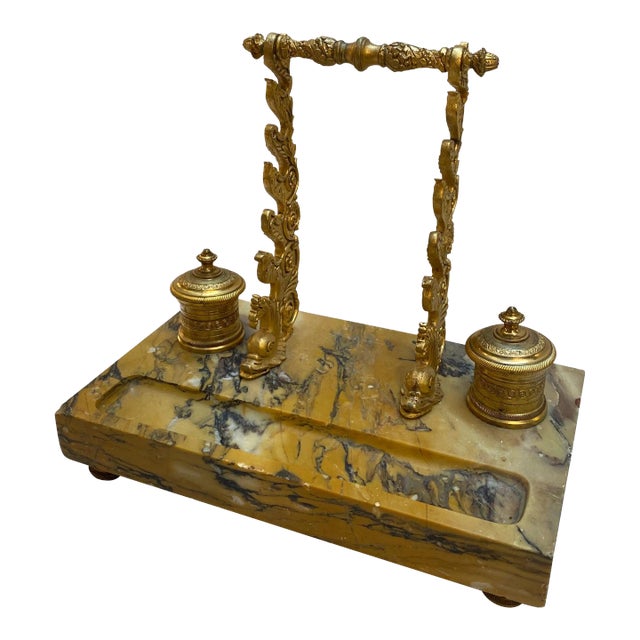 Siena Marble and Ormolu Double Inkstand Late 19th Century For Sale