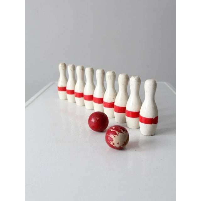 Red Antique Bowling Game Skittles Set With Box For Sale - Image 8 of 11