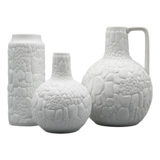 Reptile Relief Bisque Porcelain Vases by Manfred Frey for AK Kaiser, Germany, 1970s, Set of 3 For Sale