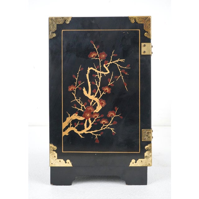 Late 20th Century Hand Painted Black Lacquer Chinoiserie Cabinet For Sale - Image 9 of 11