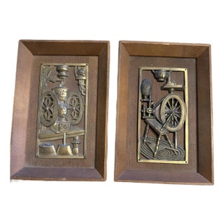 Vintage Turner Wall Art Framed Early American Cabin Cottage 2 Pieces For Sale