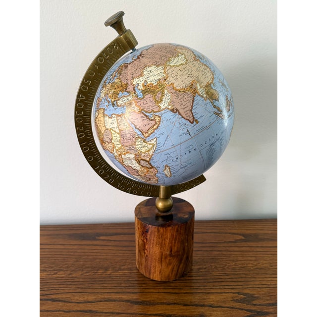 Wood Blue Globe on Wooden Stand With Brass Meridian For Sale - Image 7 of 9